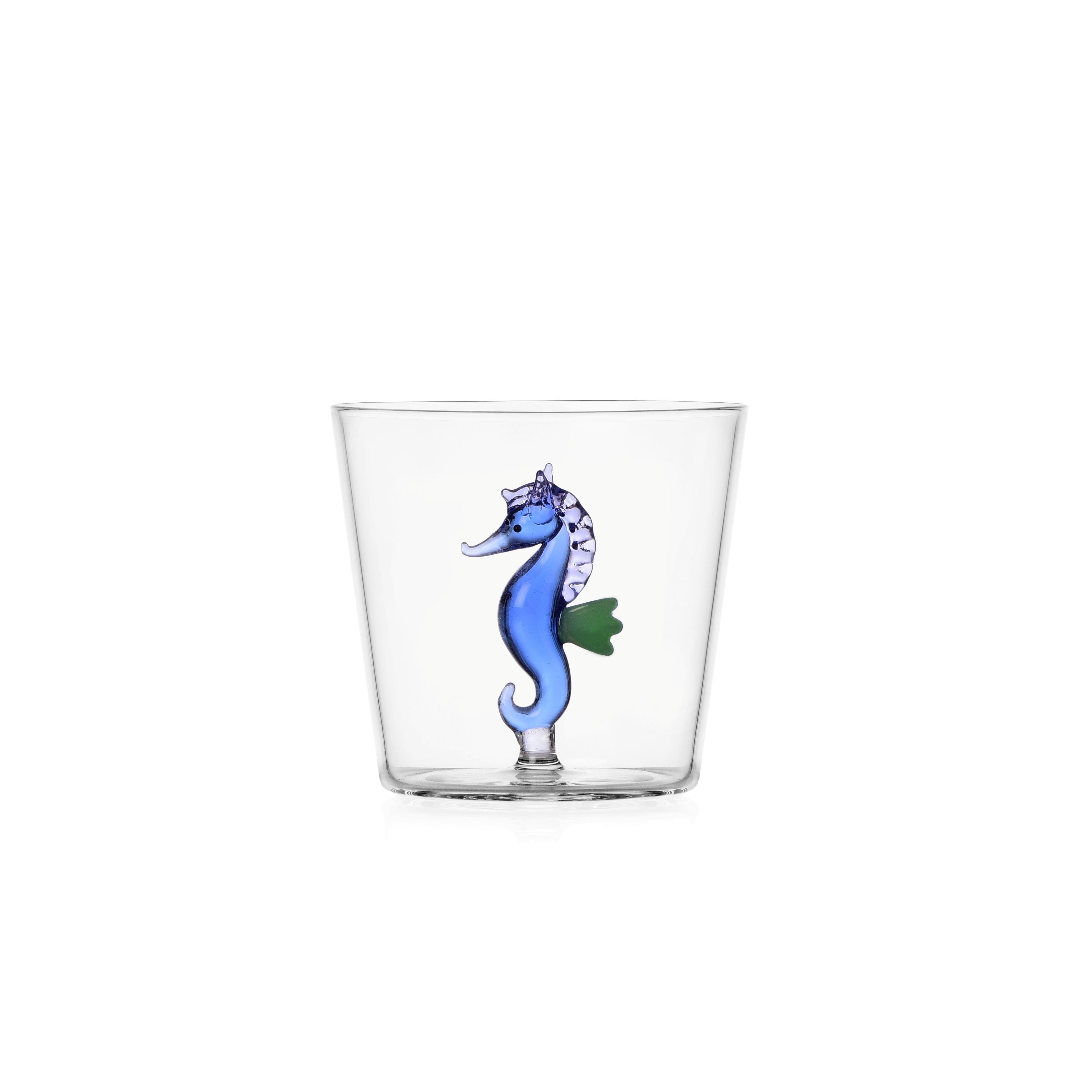 Marine Garden Glas mit blauem Seepferdchen 350 ml