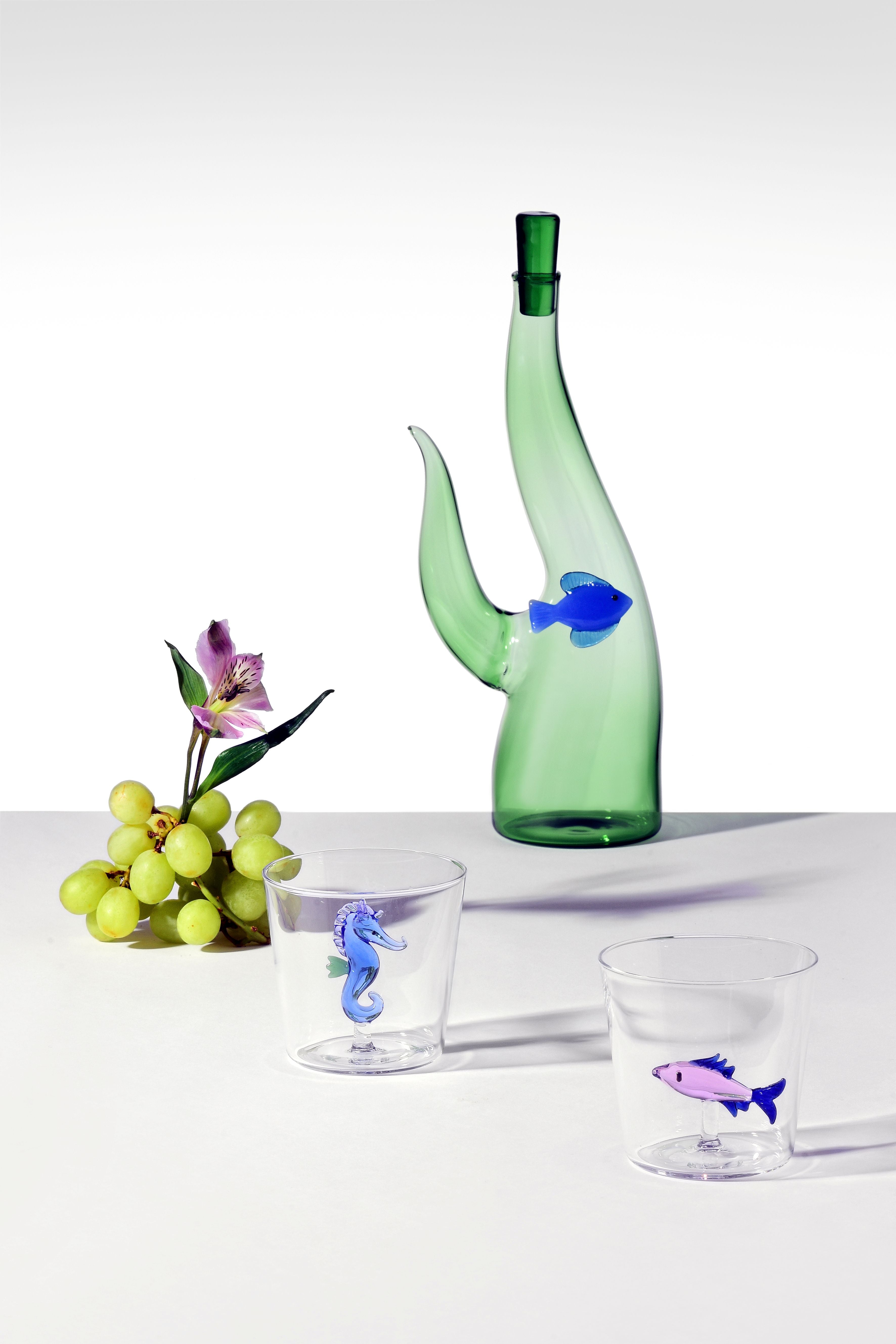 Marine Garden Glas mit blauem Seepferdchen 350 ml