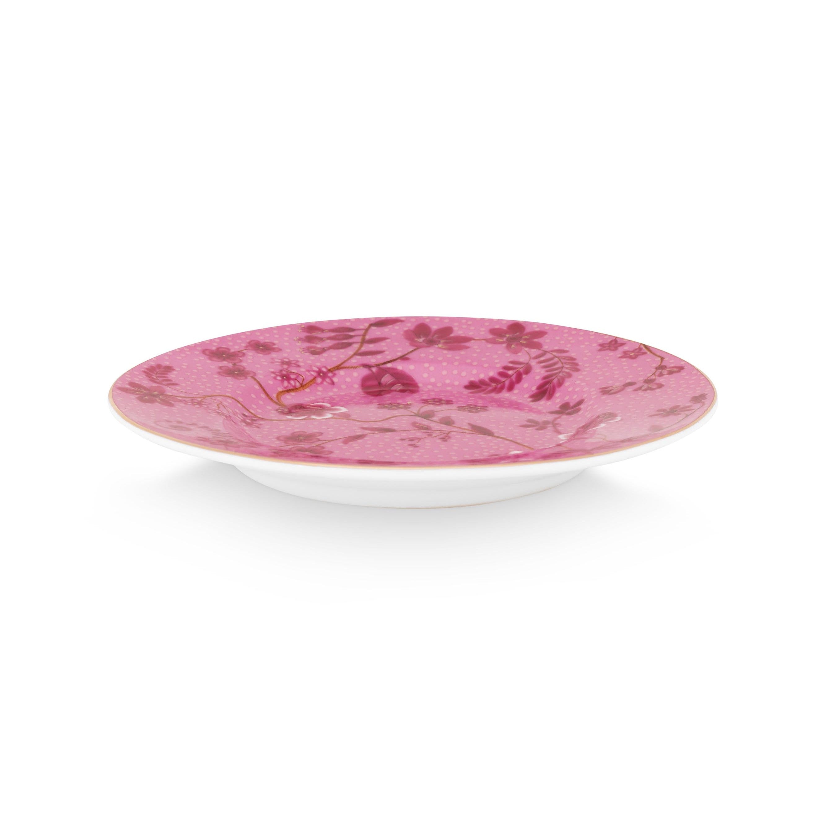 Pip Studio Jolie Flowers pink Petit Four bordje - Ø12 cm - Roze