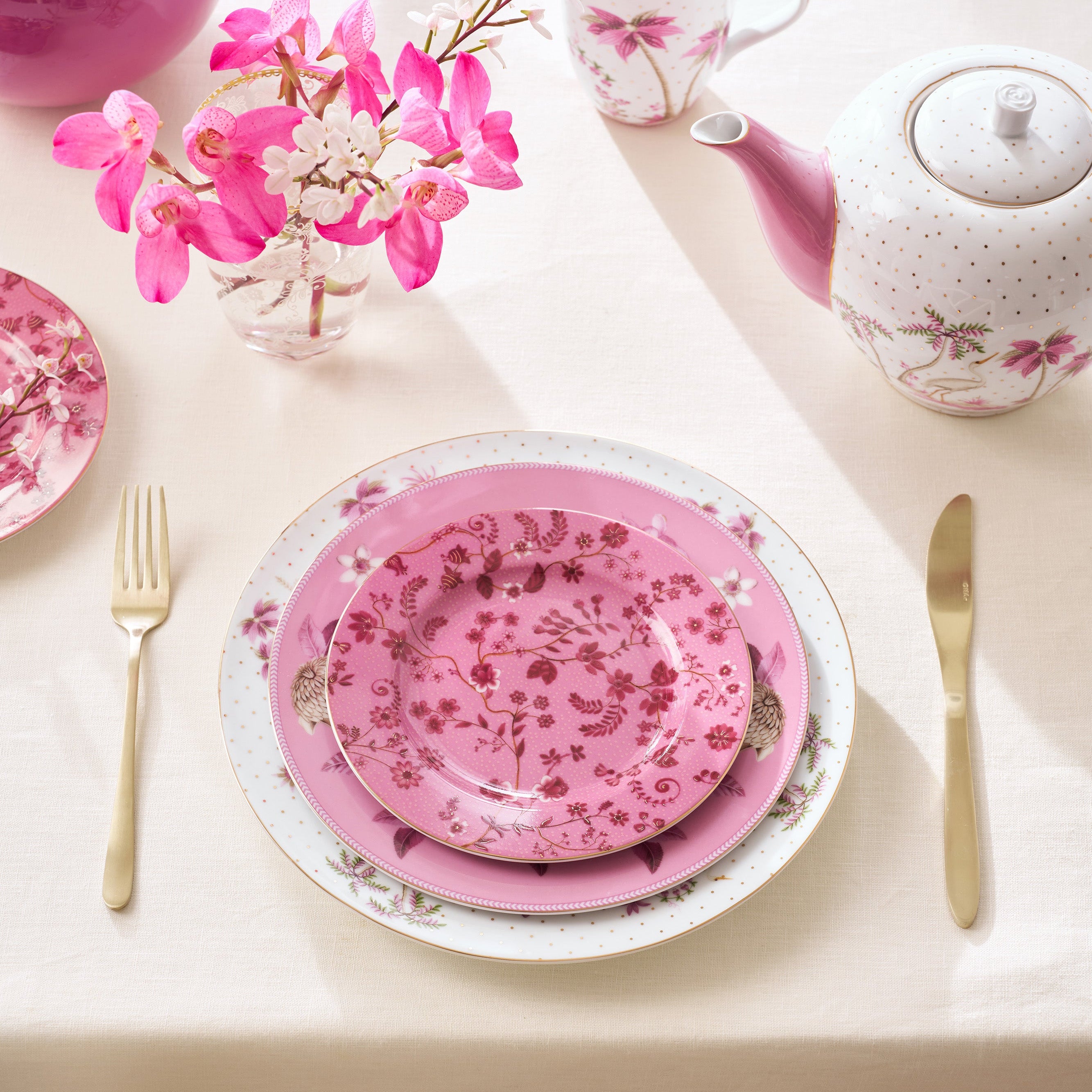 Pip Studio Jolie Flowers Pink Gebaksbordje - Ø17 cm