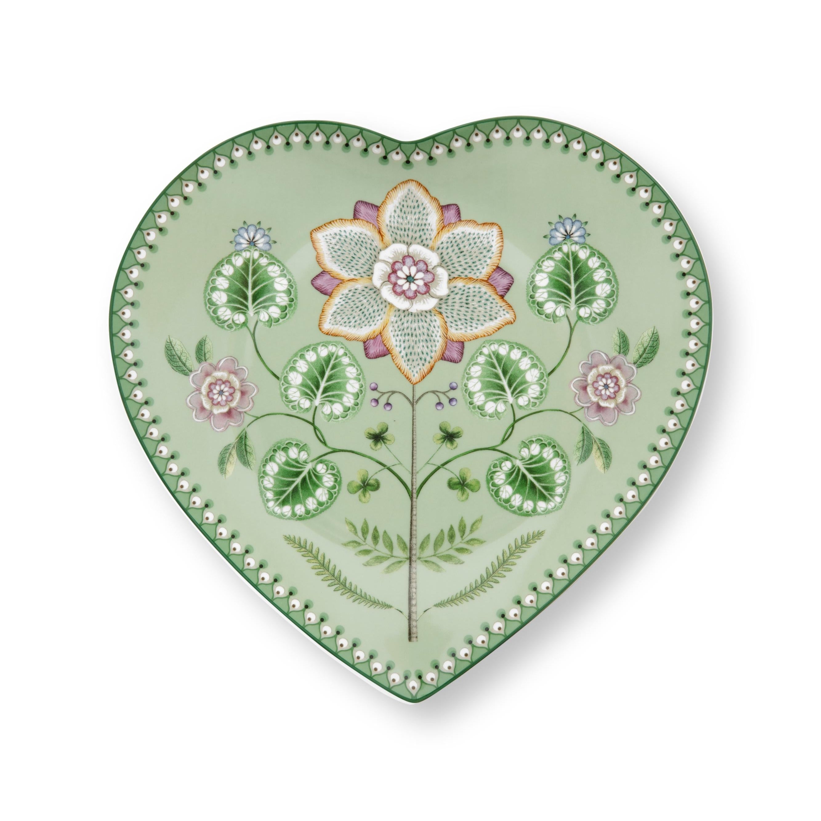 Lichtgroen hart bord met lotusbloem. Pip Studio Lily en Lotus light green. Vaatwasserbestendig. set van 2.