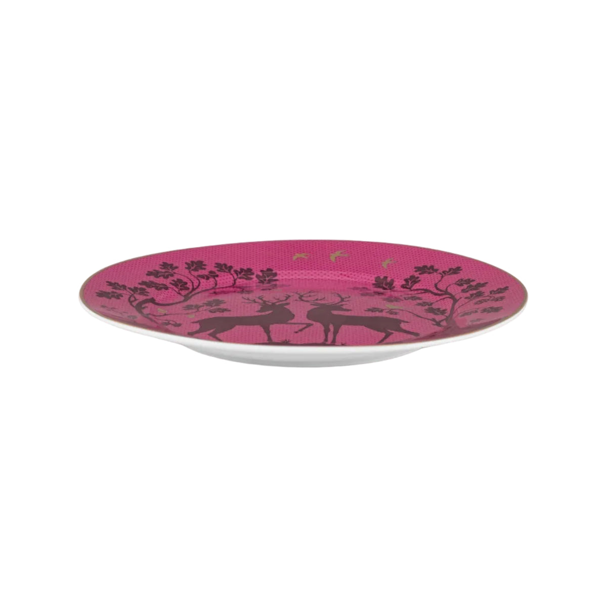 Gebaksbord roze zijkant met herten en bomen, sprookjes achtig bord, porselein Pip Studio Deerest Darling Pink