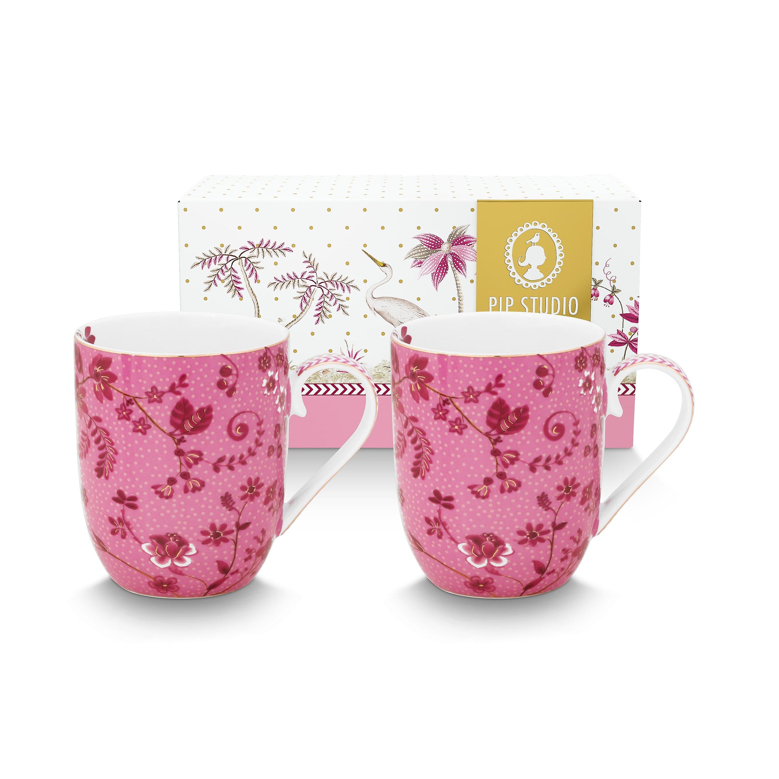 Roze mokjes van Pip Studio Jolie Pink Smal inhoud 145ml, alleen handwas vanwege de gouden accenten.
