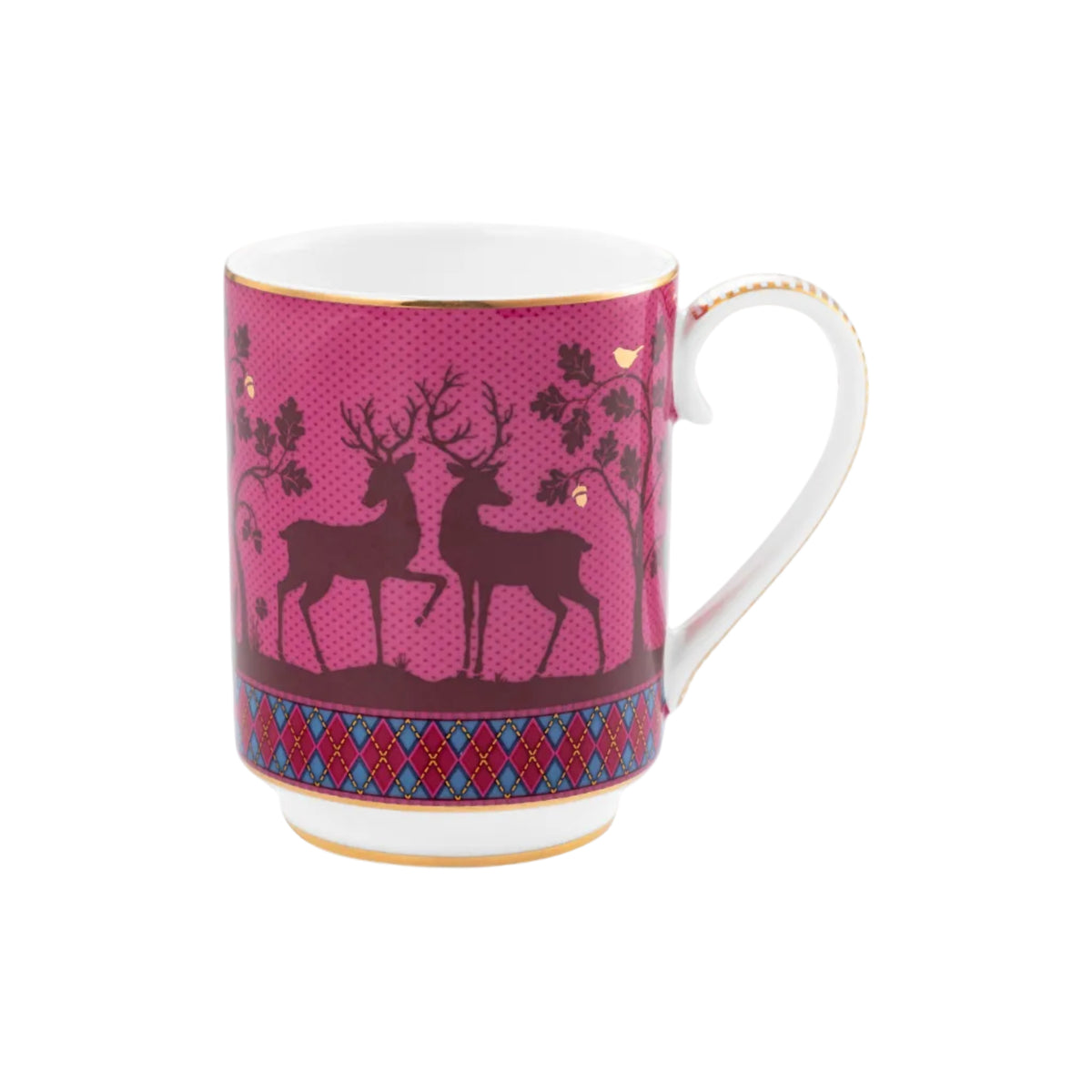 Roze mok met hert en paard van Pip Studio Deerest Darling pink. Een sprookjes mok met gouden accenten zoals een vogel.