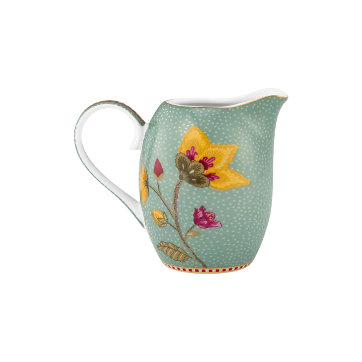Zijkant melkkan blauw met gele bloemen Pip Studio Blooming Tales Fantasy