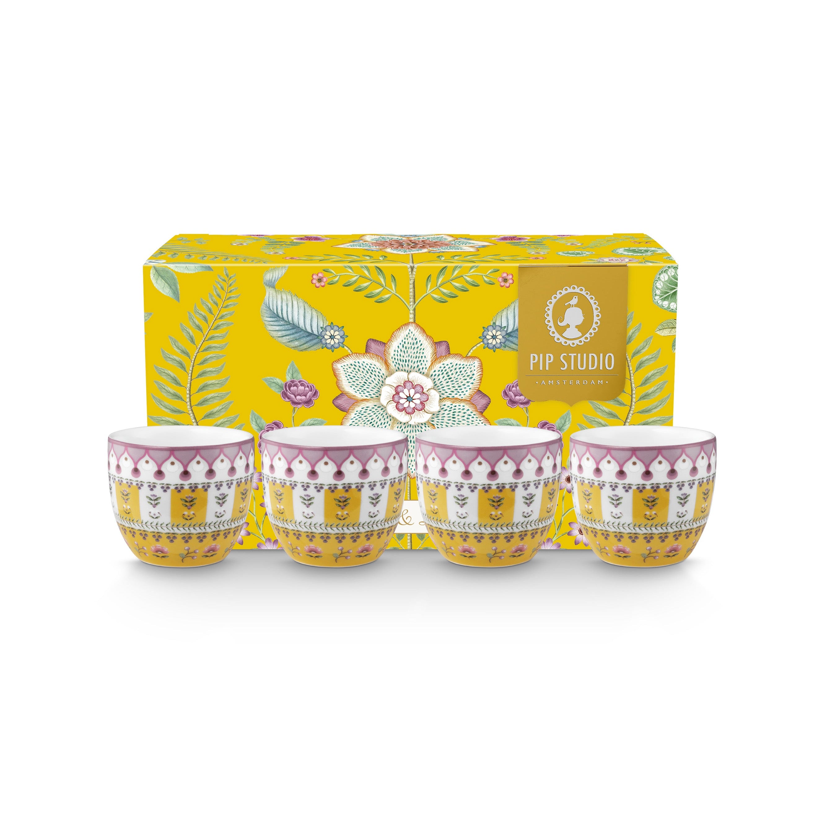 Pip studio gele eierdoppen set van 4 Lily en lotus