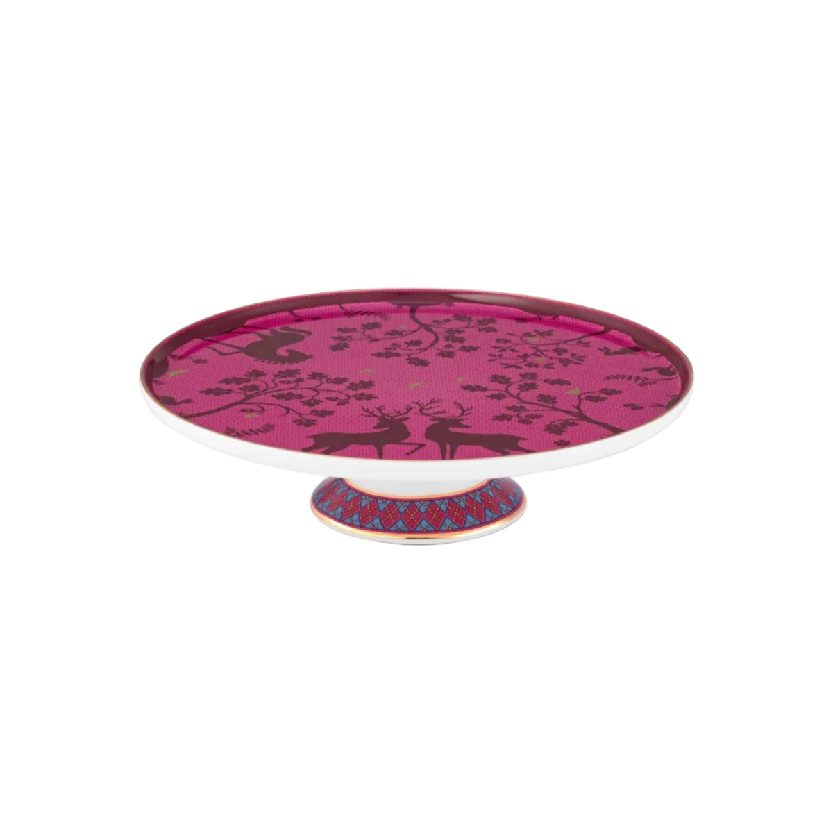 Taart plateau roze op voetje illustratie met herten en paard, bomen en vogeltje, met goud accenten. Pip Studio Deerest Darling Pink