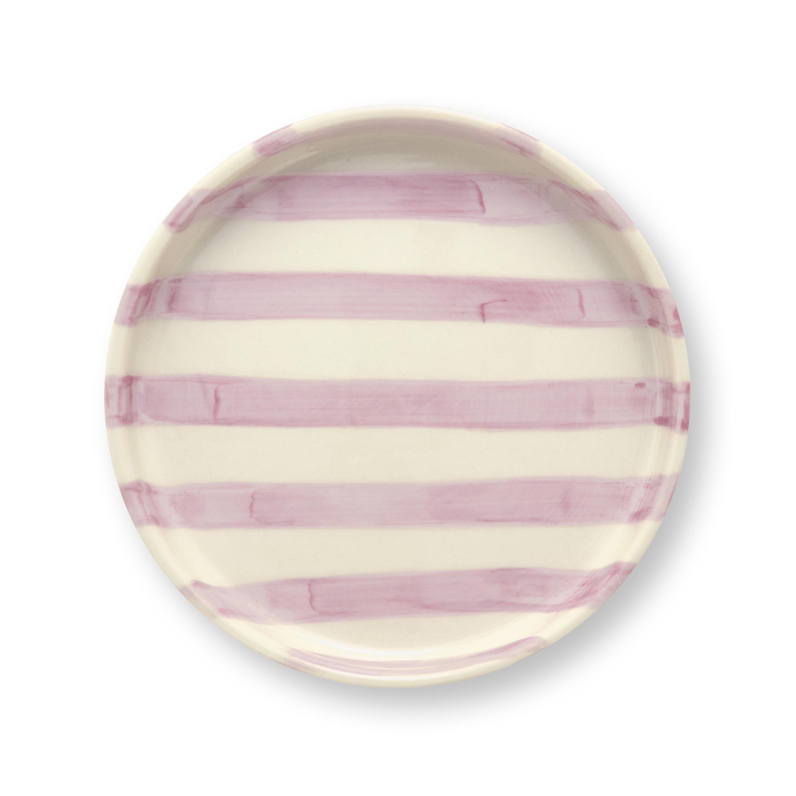 VT Wonen gebaksbord Stripes van stoneware met handgeschilderd strepenpatroon in lila, geel, rood, blauw en groen.