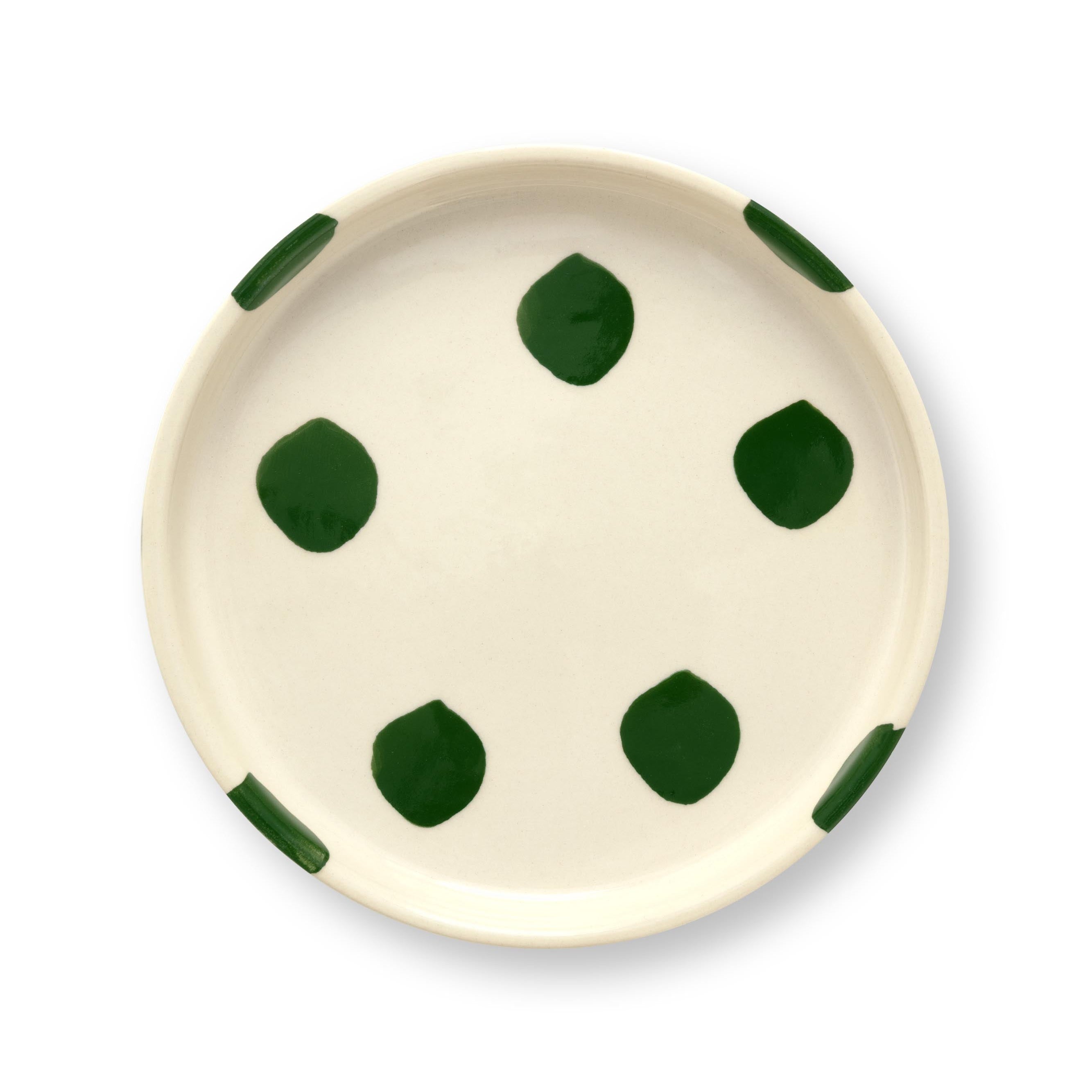 VT Wonen gebaksbord Dots in donkergroen – handgeschilderd stoneware Ø13 cm