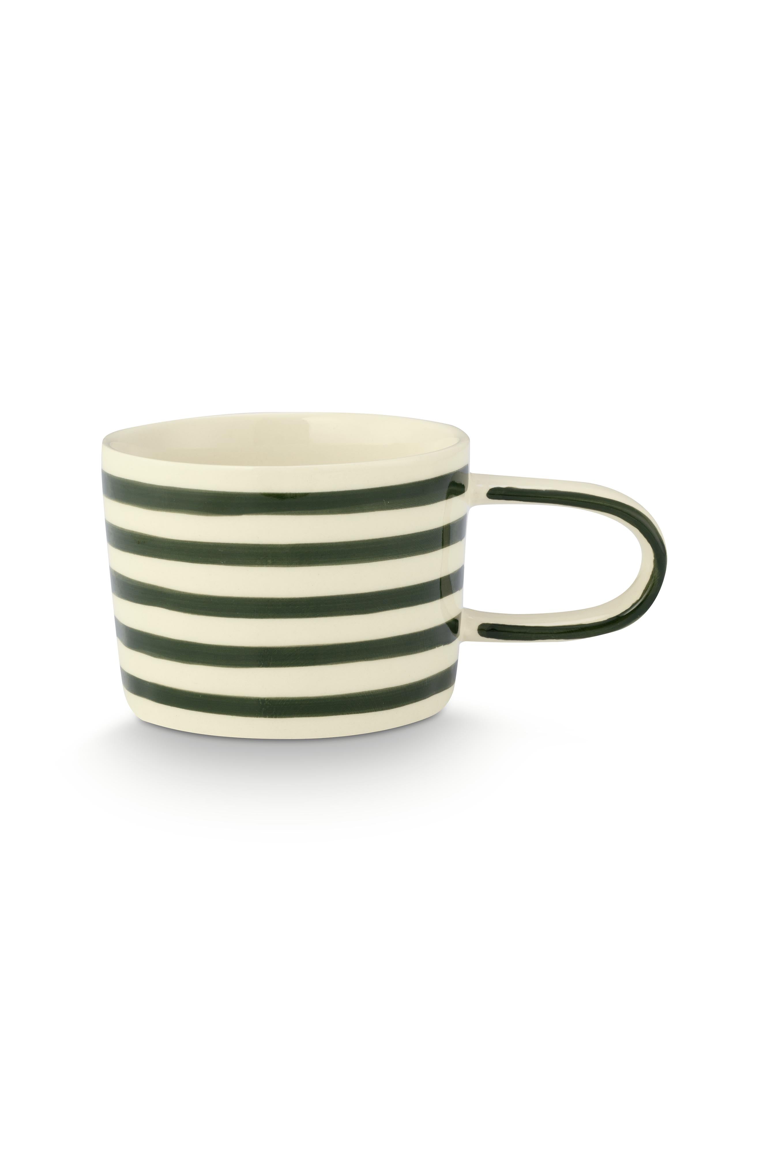 VT Wonen Stripes Mok Groen 350 ml – Keramiek Handbeschilderd