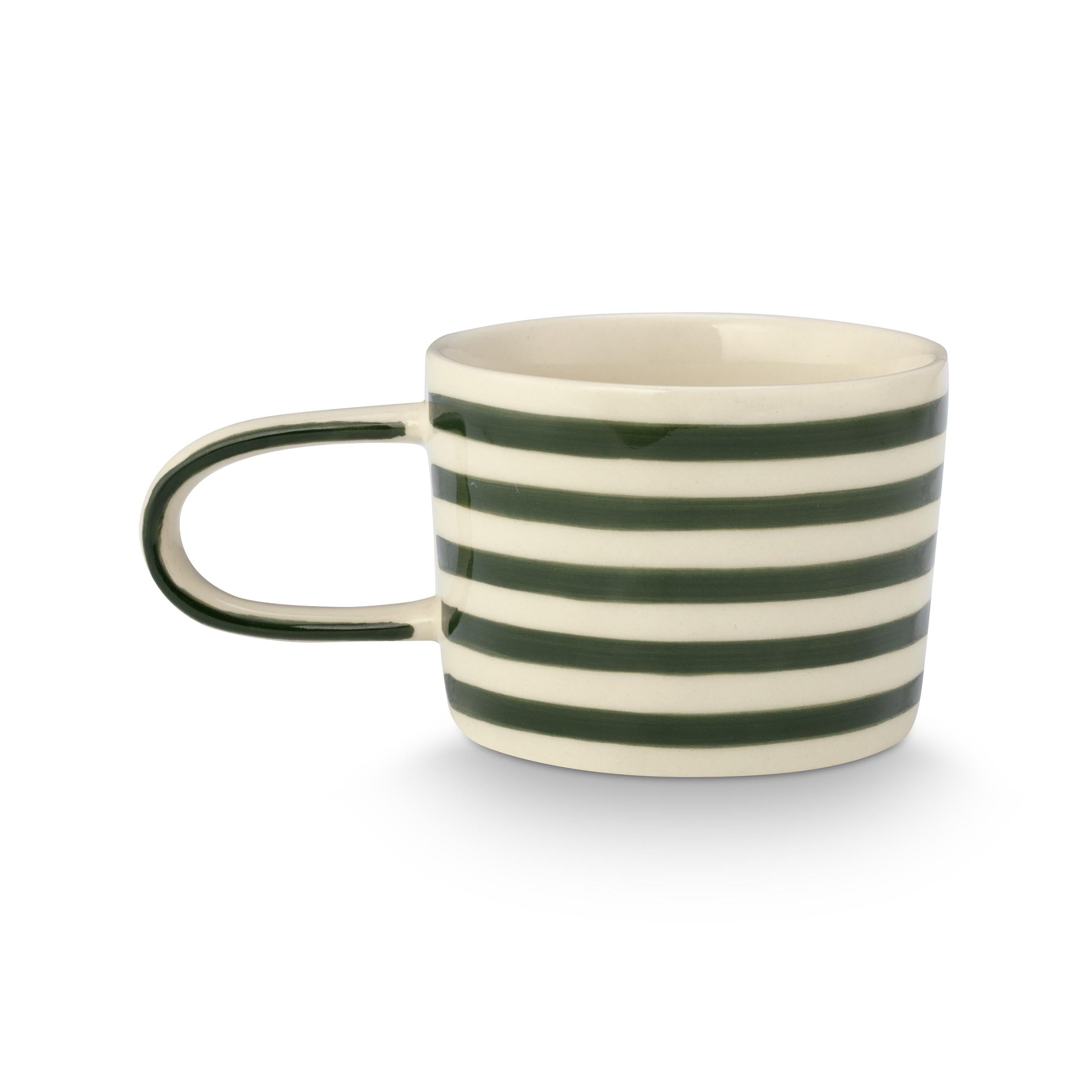 VT Wonen mok Stripes 350 ml in groen, handgeschilderd stoneware met strepen