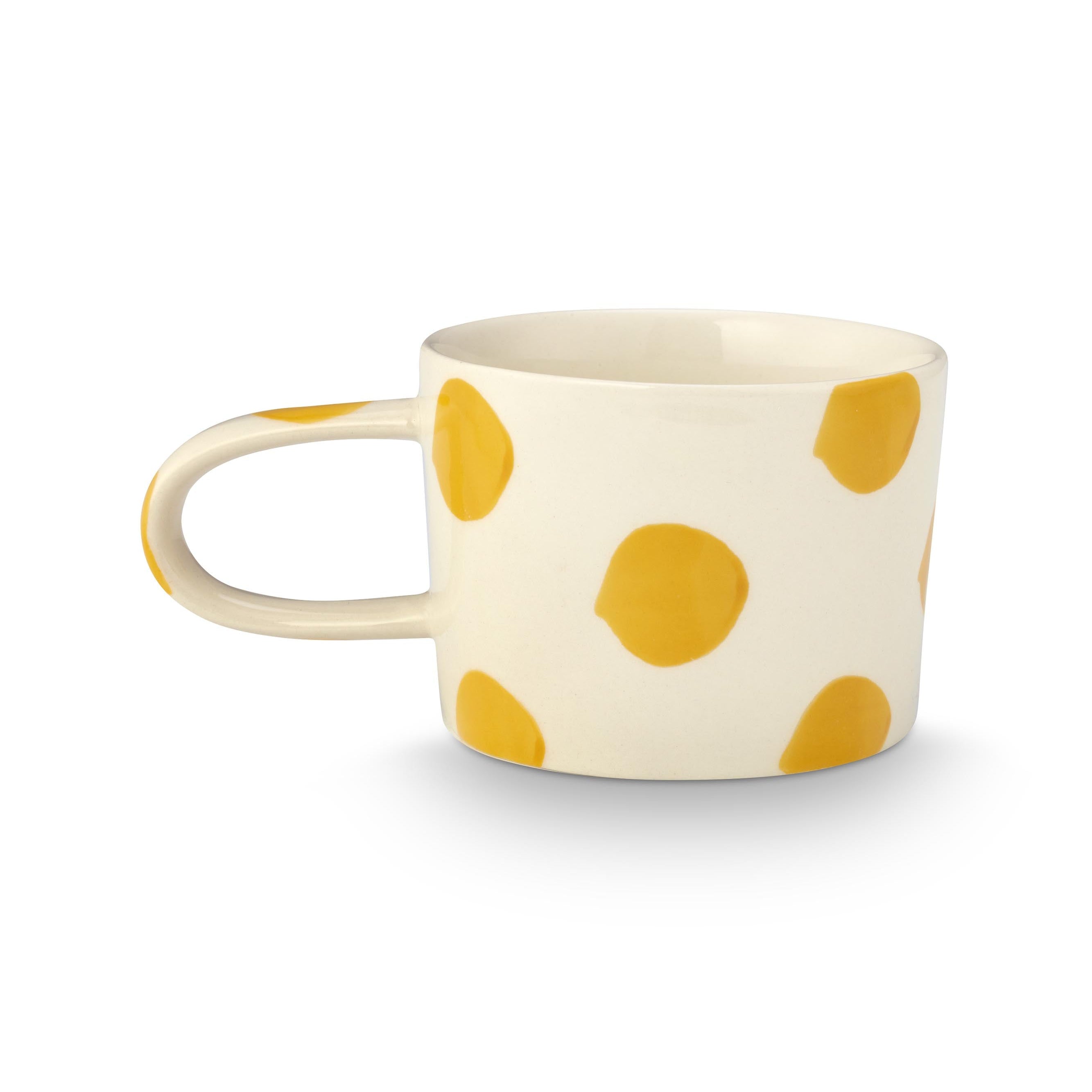 VT Wonen mok Dots 350 ml in geel, handgeschilderd stoneware met stippenpatroon