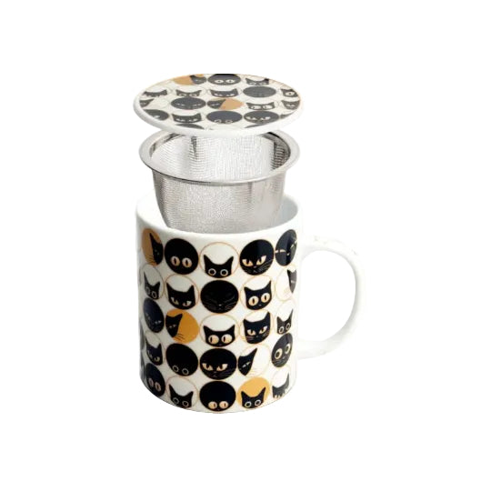 Detail Theeset wit met katten