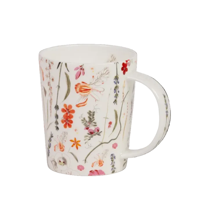 Eigenart Cupti Mok 300ml, lichtgewicht porselein, wit met roze en oranje bloemen.