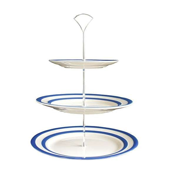 Etagere 3 laags blauw wit gestreept van Cornishware cornishblue