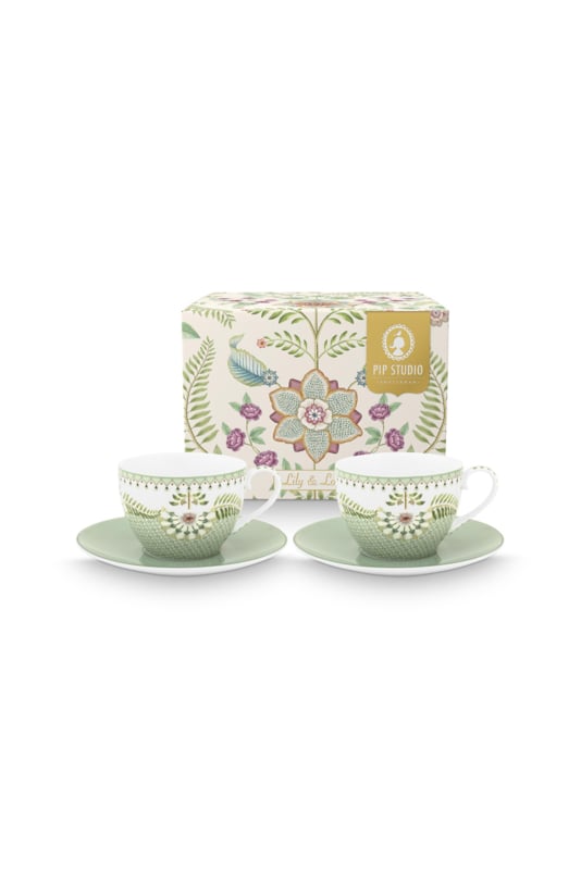 Pip Studio Lily & Lotus Light Green set van twee kop en schotel - 280ml