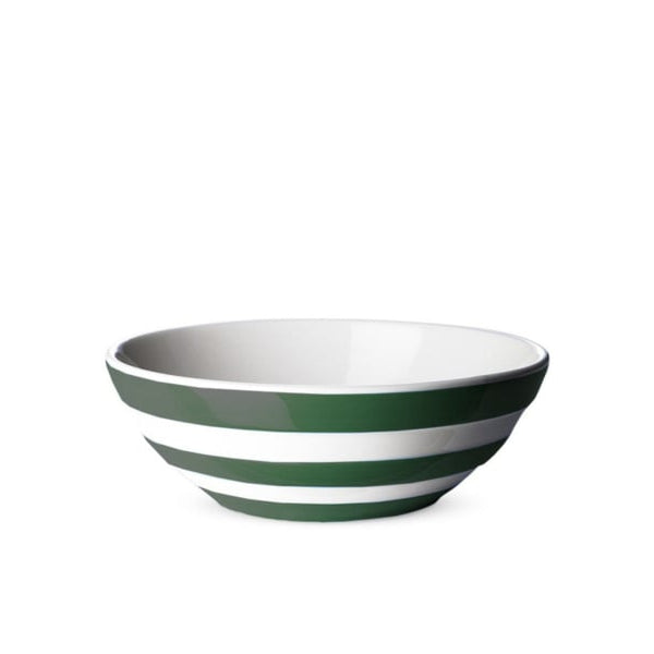 Groen wit gestreepte kom voor ontbijt of salade. Cornishware Adder Green diameter 17cm. Vaatwasserbestendig
