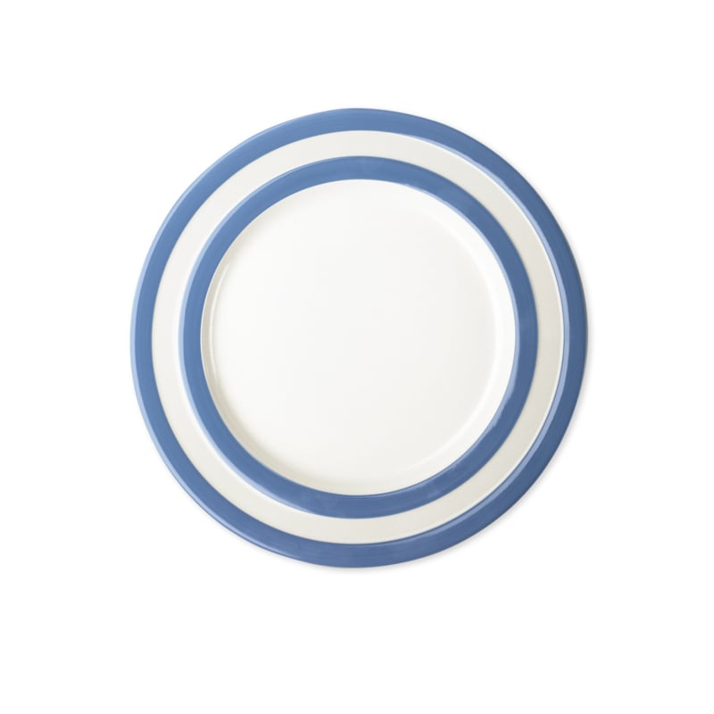 Cornishware Cornish Blue dinerbord diameter 28cm - blauw wit gestreept - blauw strepen zijn handbeschilderd - vaatwasserbestendig