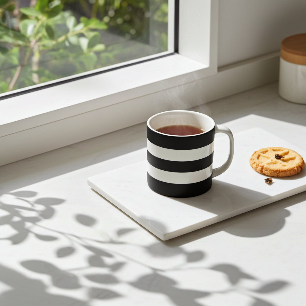 Zwart wit gestreepte mok van Cornishware Colours. Inhoud 420ml. Vaatwasserbestendig, magnetronbestendig