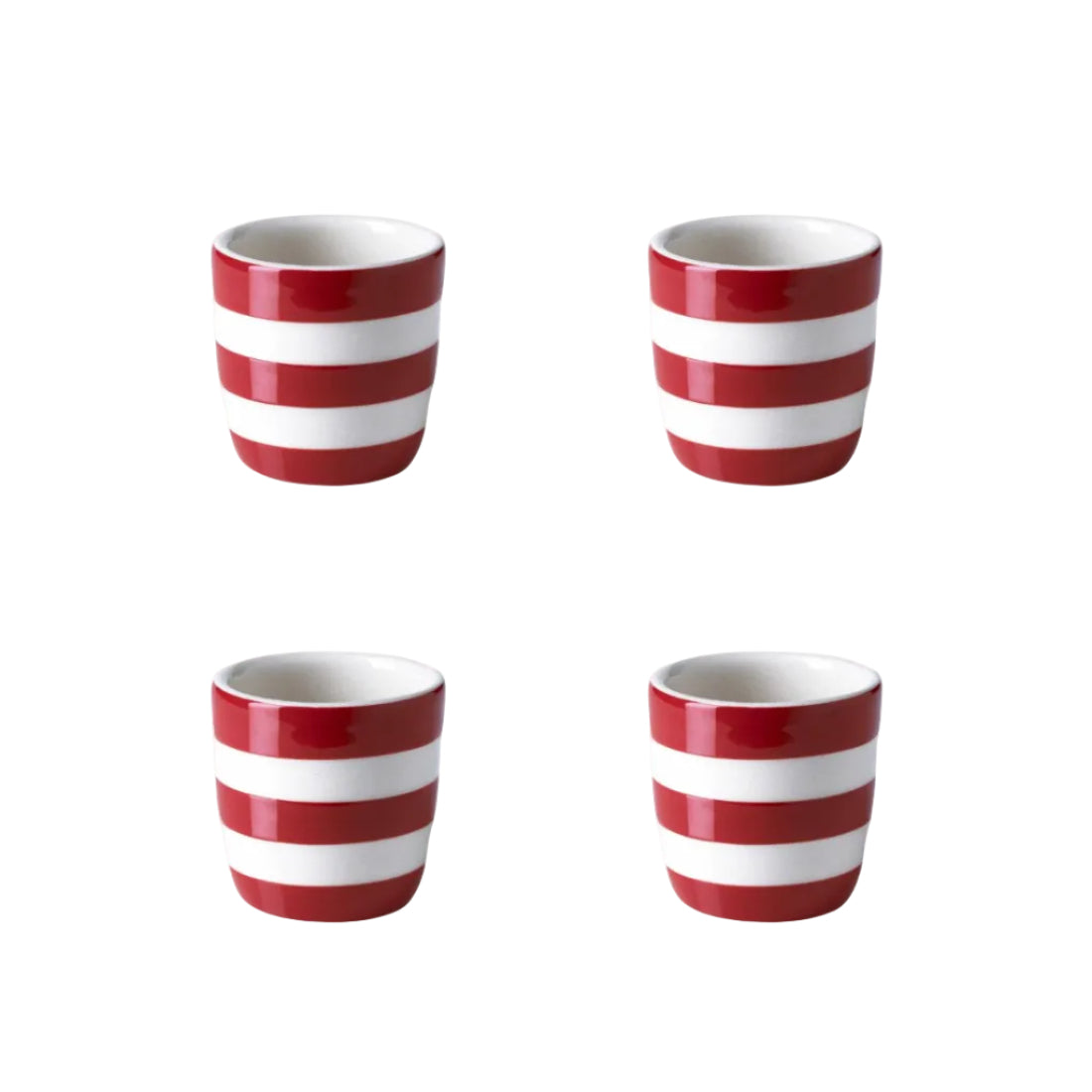 Eierdoppen set van vier rood wit gestreept Cornishware Red, vaatwasserbestendig