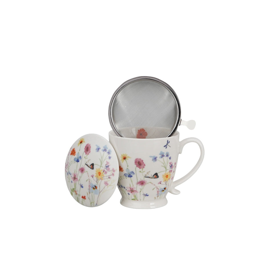 Theeset met losse filter met illustratie van bloemen en vlinders Duo Gifts