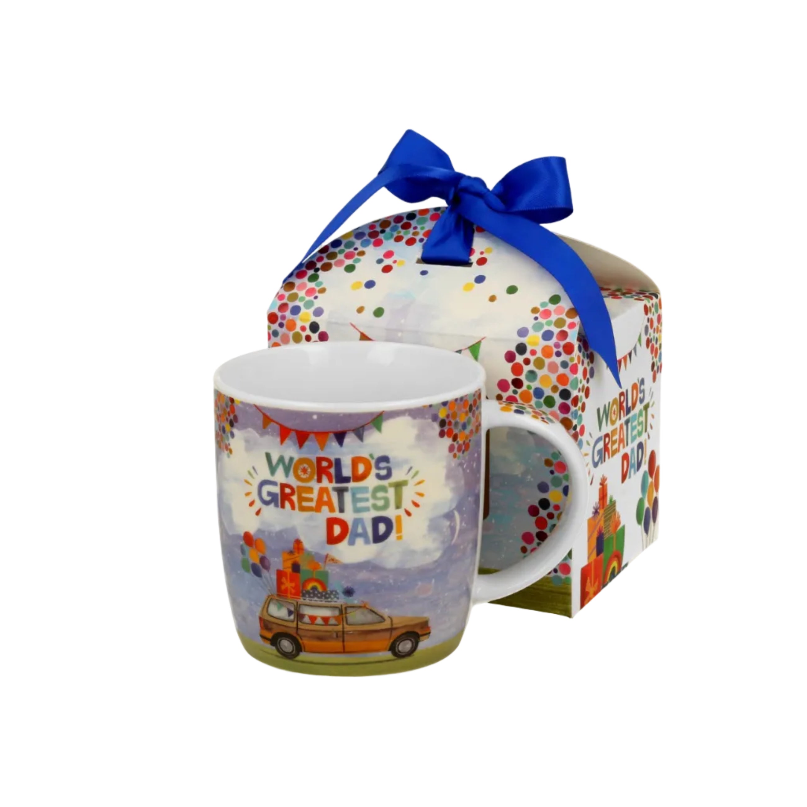 Mok met de tekst world greatest Dad, in cadeaudoos verpakt. inhoud 400ml met confetti en auto met cadeau&