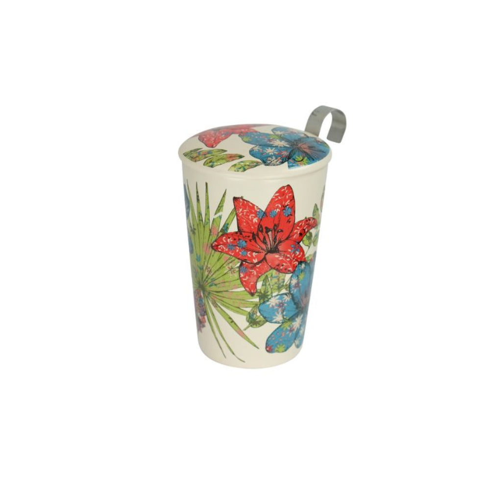 Eigenart teaeve rustic flower dubbelwandige theebeker voor losse thee. theefilter aanwezig.