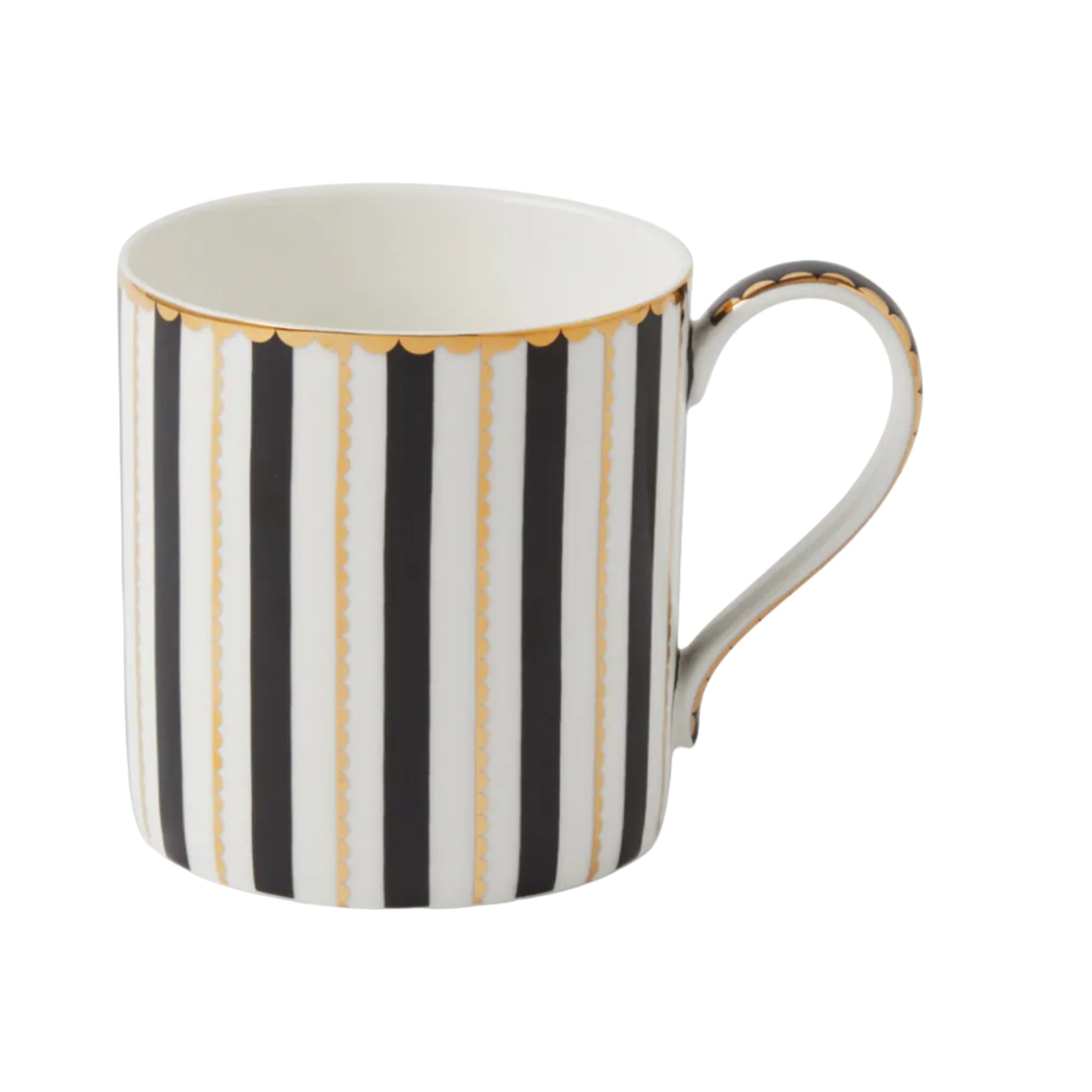 Mok zwart wit gestreept en gouden accenten. porselein.