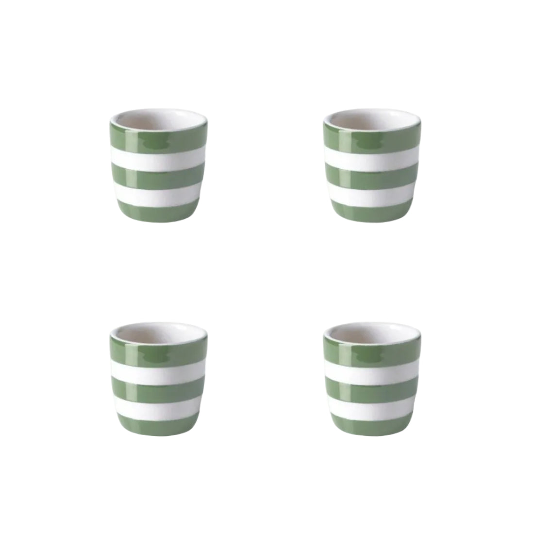 Set van vier eierdoppen groen wit gestreept Cornishware Willow Green