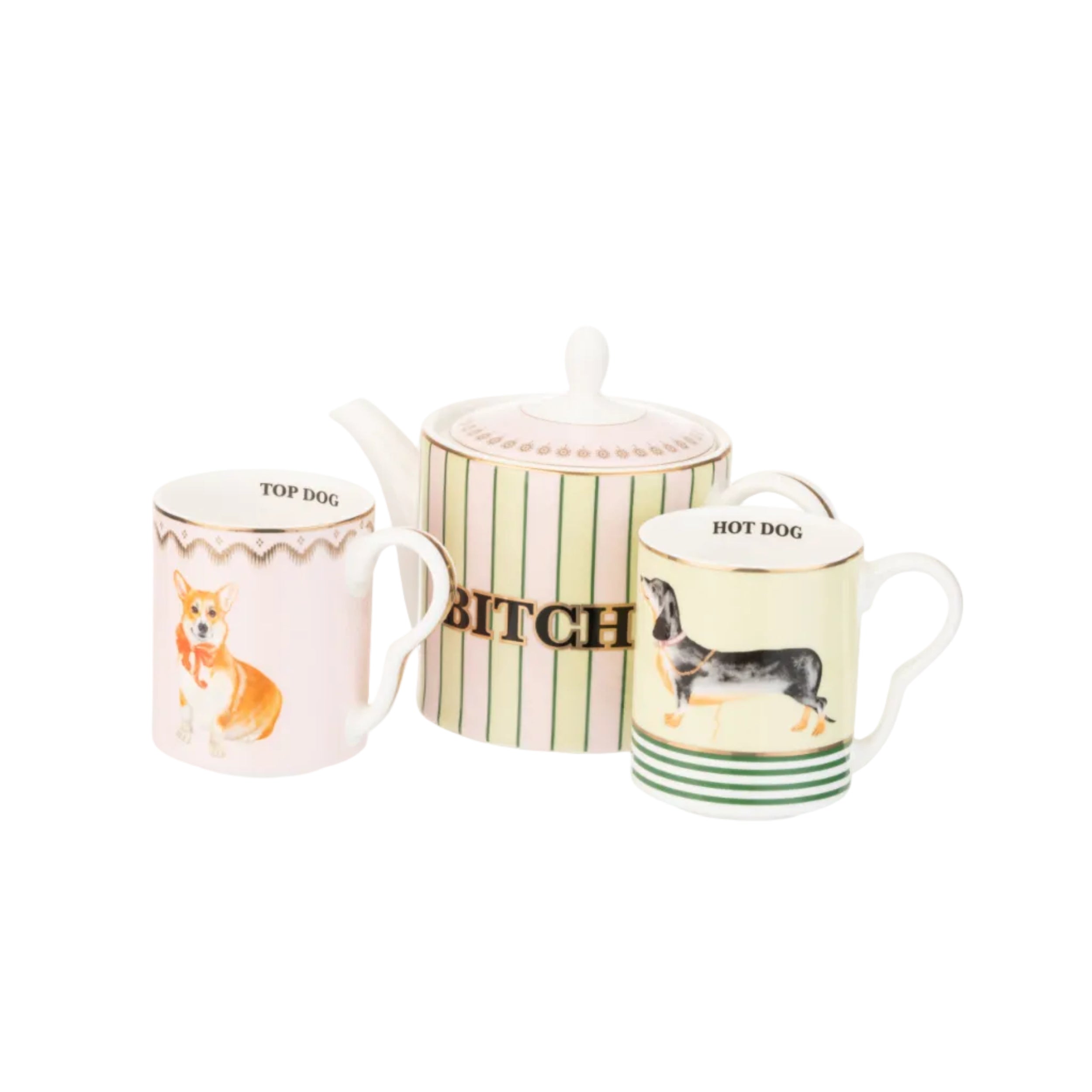 Yvonne Ellen London Hond Theepot en 2 mokjes