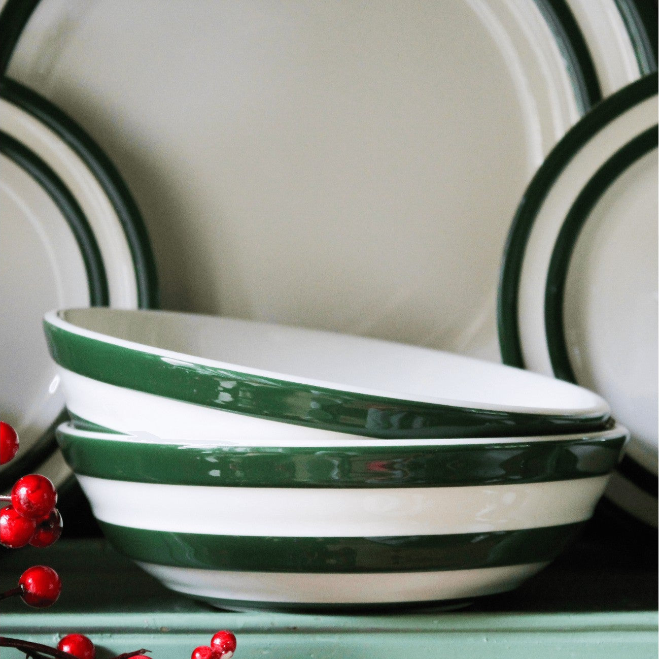 Set Cornishware cereal bowls Addergreen met klassiek streeppatroon