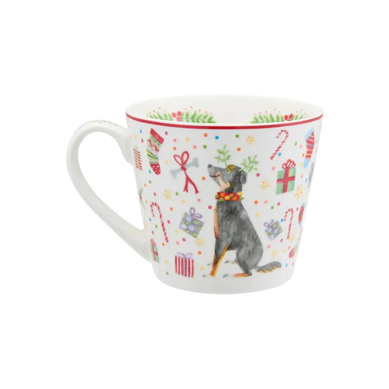 achterzijde kerstmok met hond