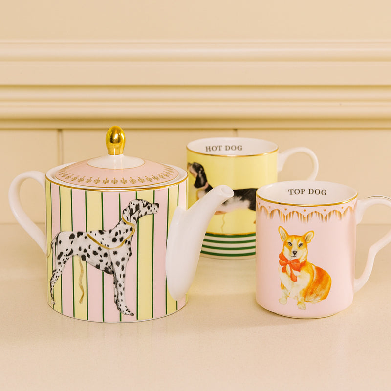 Yvonne Ellen London Hond Theepot en 2 mokjes