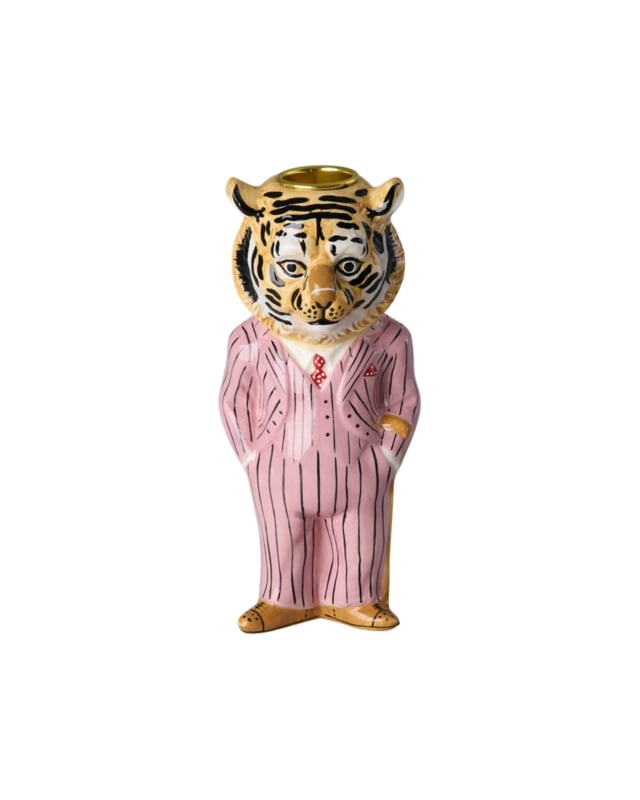 Rice by Rice x Nathalie Lété Kandelaar Tijger roze - H:15cm