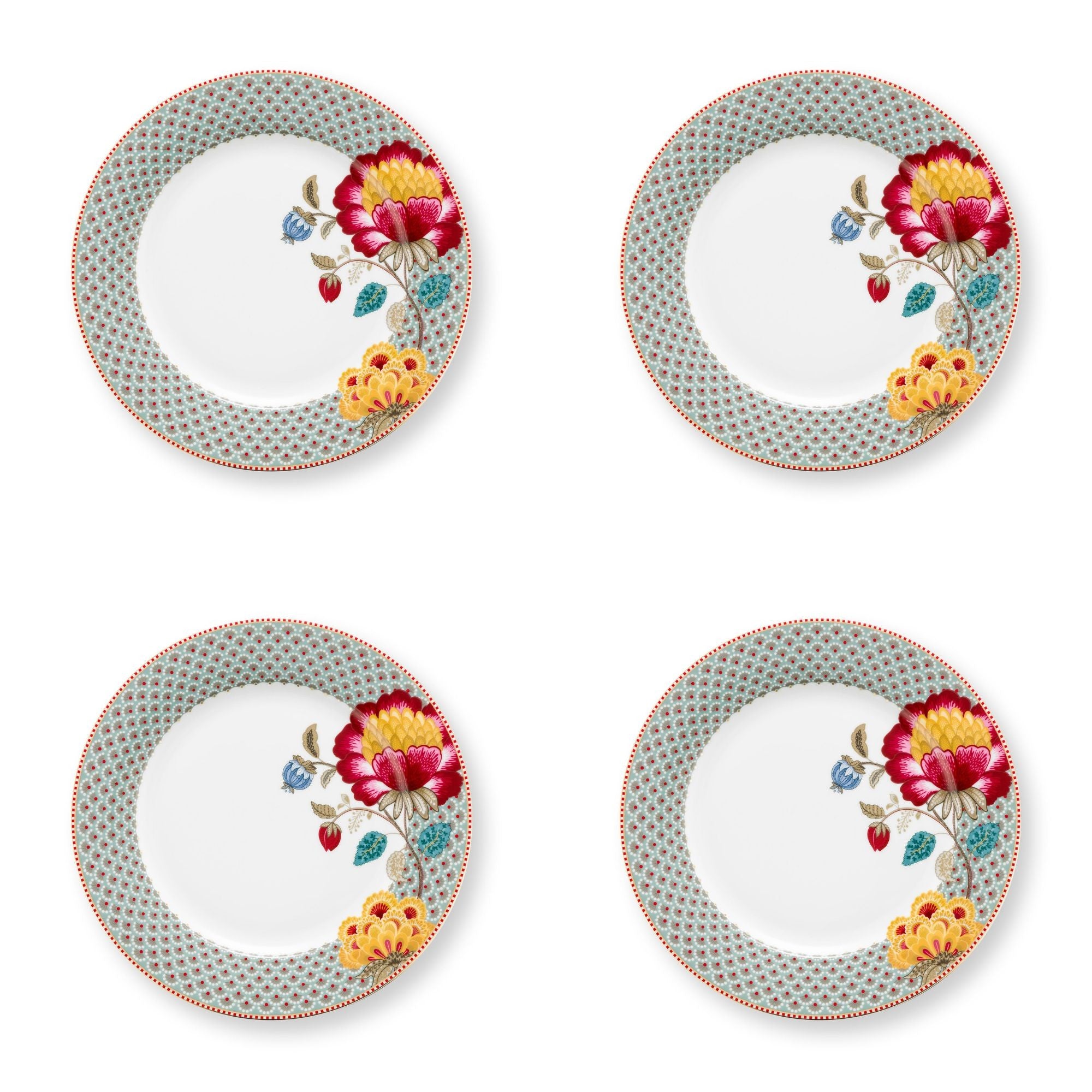 Dinerborden set van 4 blauw met bloem Pip Studio Blooming Tales