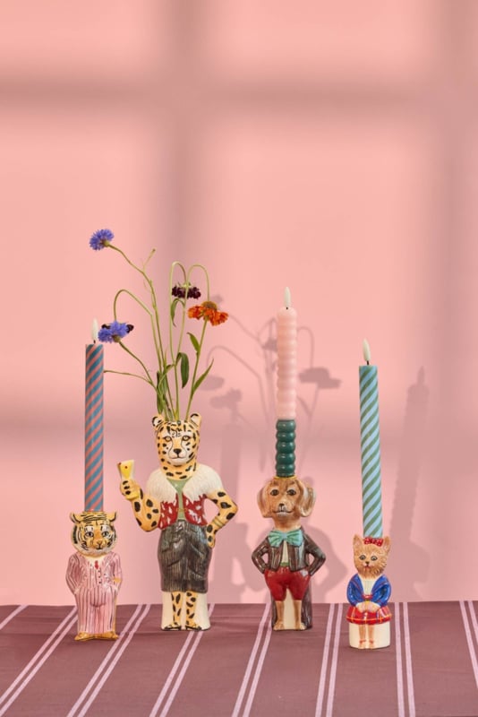 Rice by Rice x Nathalie Lété Kandelaar Tijger roze - H:15cm