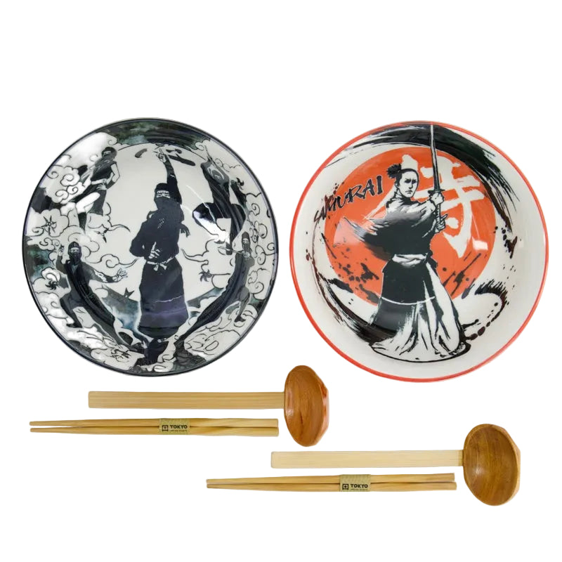 Set van 2 Ramen kommen met illustratie van Ninja, Tokyo Design studio