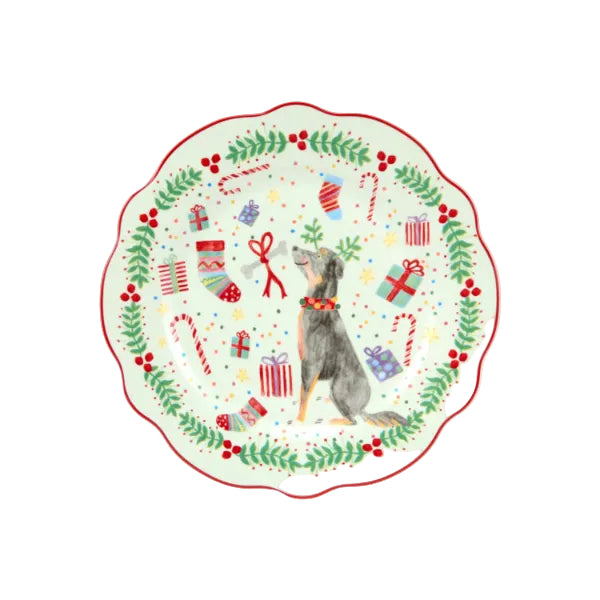 ontbijtbord hond uit de kerstcollectie van Maxwell And Williams