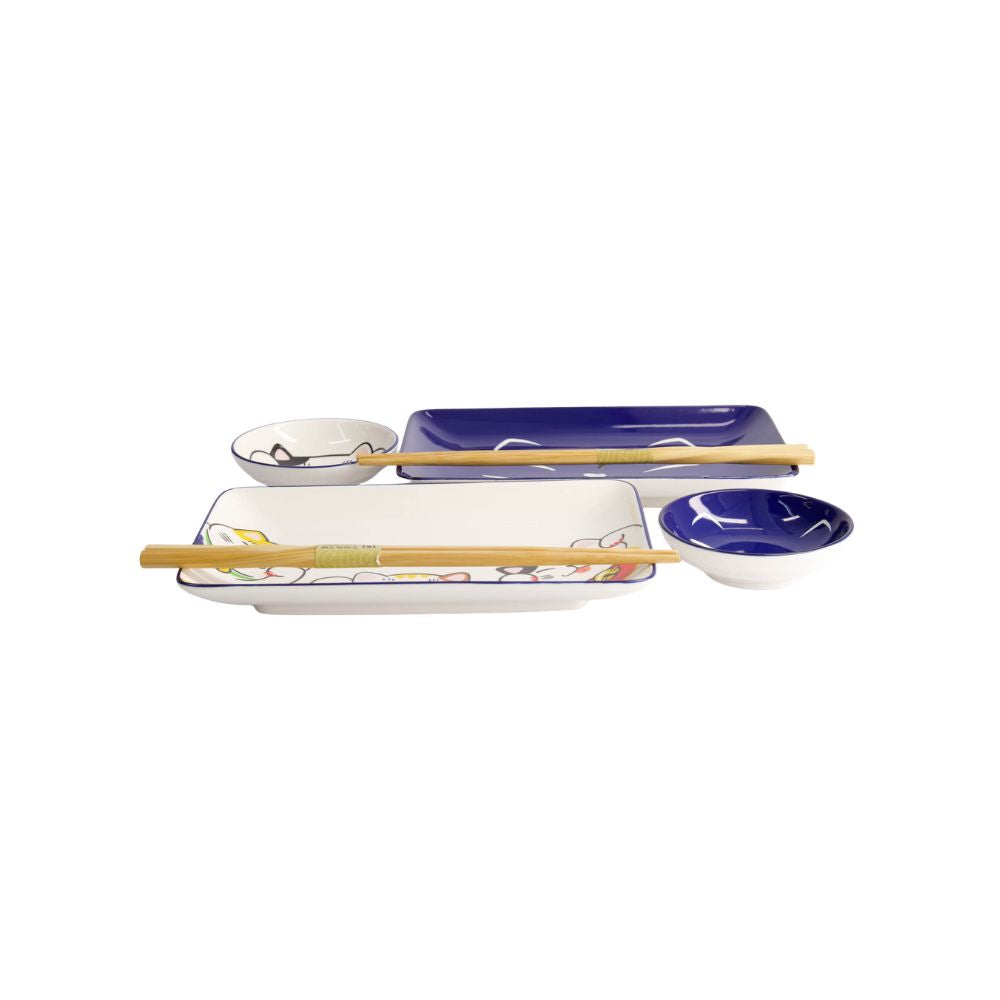 Tokyo Design Studio Kawaii Lucky Cat Sushiset voor 2 Personen zijkant