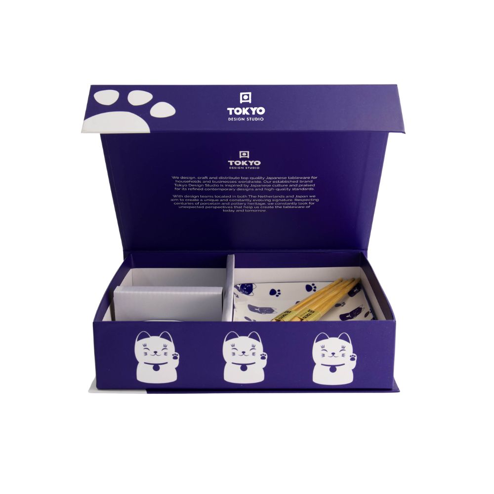 Tokyo Design Kawaii Sushiset Maneko blue - 2 personen lucky cat blauw in cadeaudoos