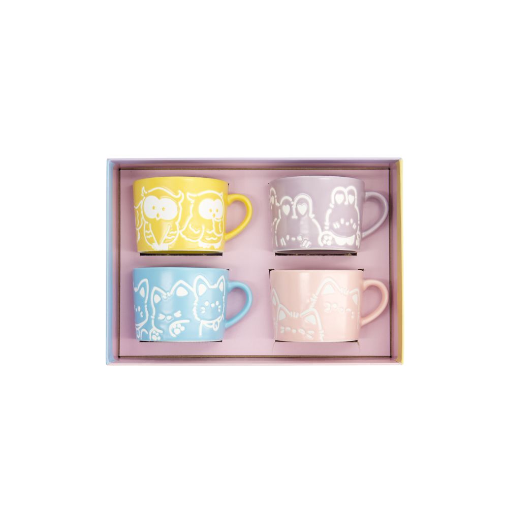 Tokyo Design Studio Set van 4 kleine mokjes pastel met kawaii dieren inhoud cadeauset