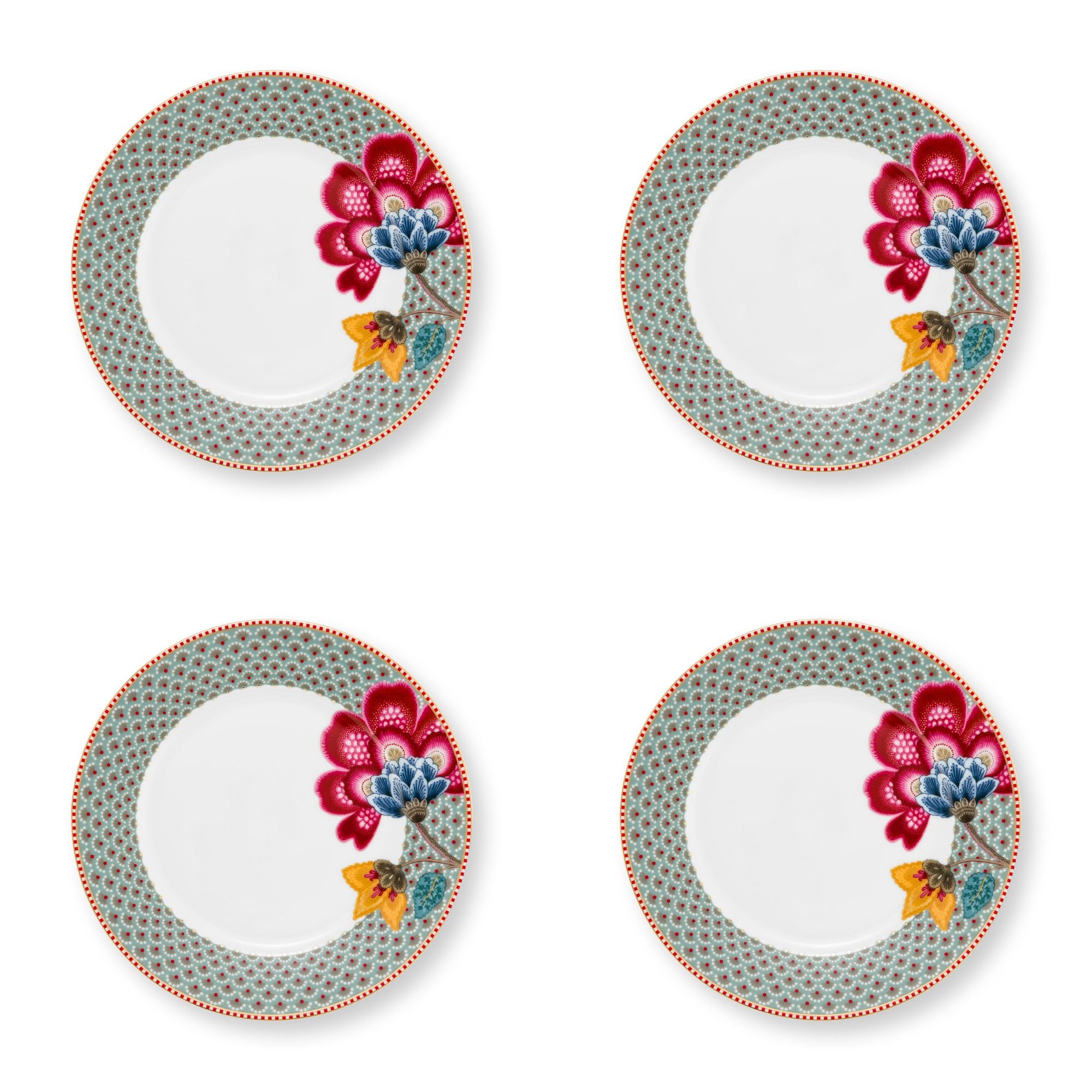 Pip Studio Blooming Tales Fantasy Blue ontbijtborden set 4 personen