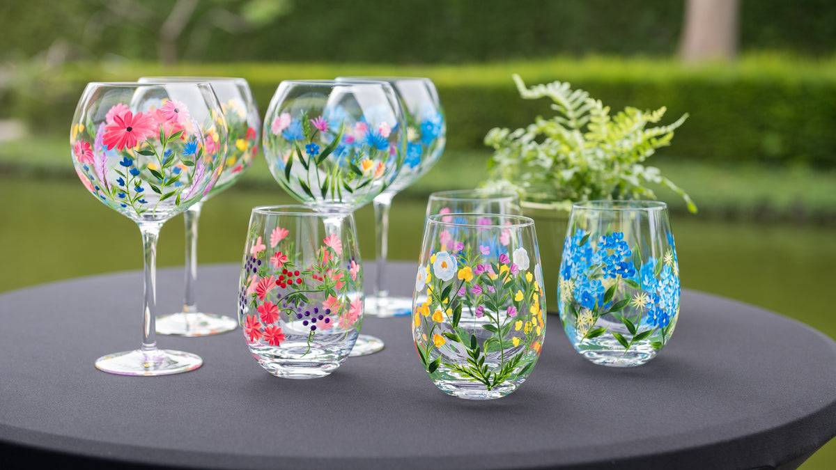 Flora by TX handbeschilderde Gin, mocktail en cocktail glazen