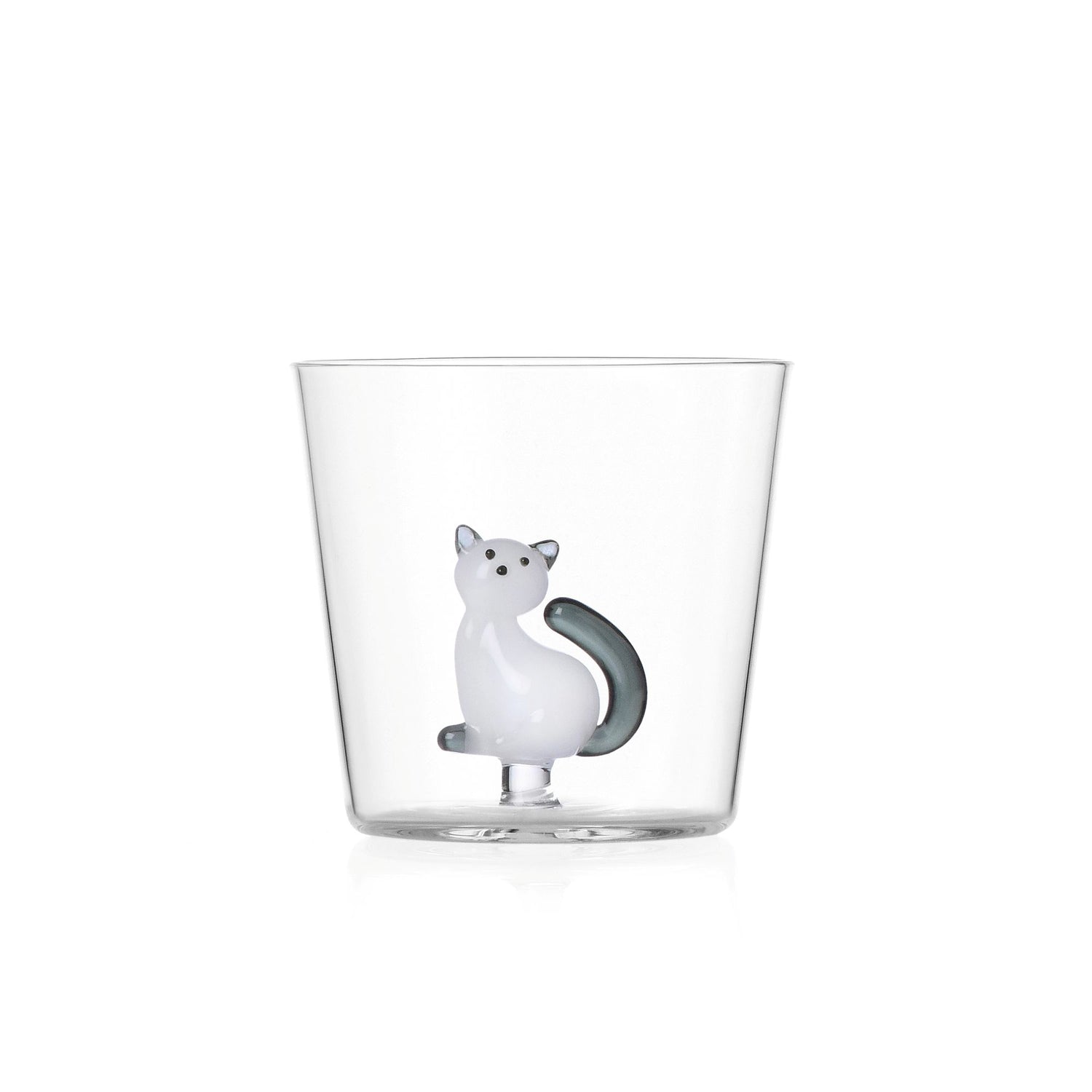 Ichendorf milano TAbby Cat waterglas met witte kat met zwarte staart. in cadeaudoos verpakt. 