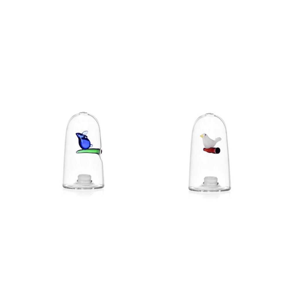 Peper en zout stel handgeblazen glas met duif en konijn van Ichendorf Milano in cadeaudoos