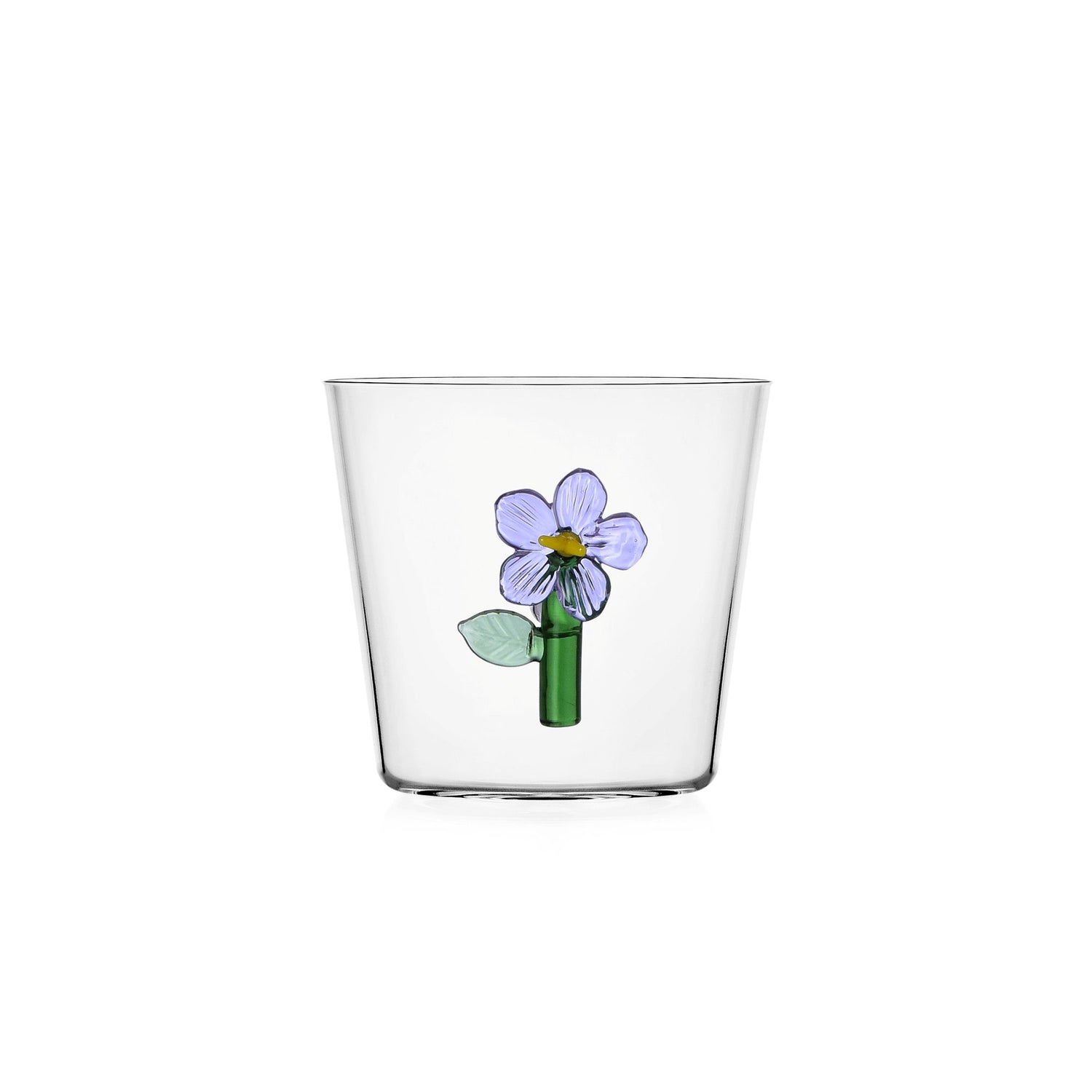 tumbler of waterglas met lila bloem van Ichendorf Milano Botanica inhoud 350ml in cadeaudoos