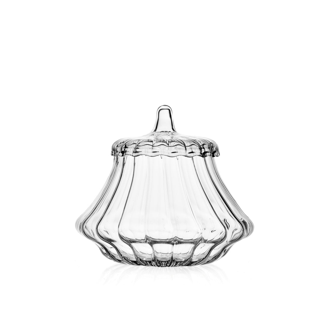 glazen suikerpot met losse deksel. handgeblazen glas van Ichendorf Milano. In cadeaudoos verpakt