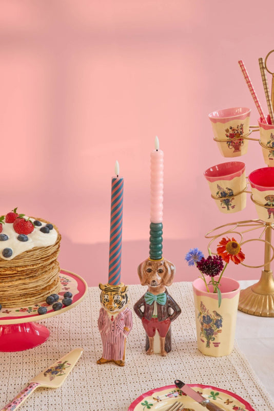 Rice by Rice x Nathalie Lété Kandelaar Tijger roze - H:15cm