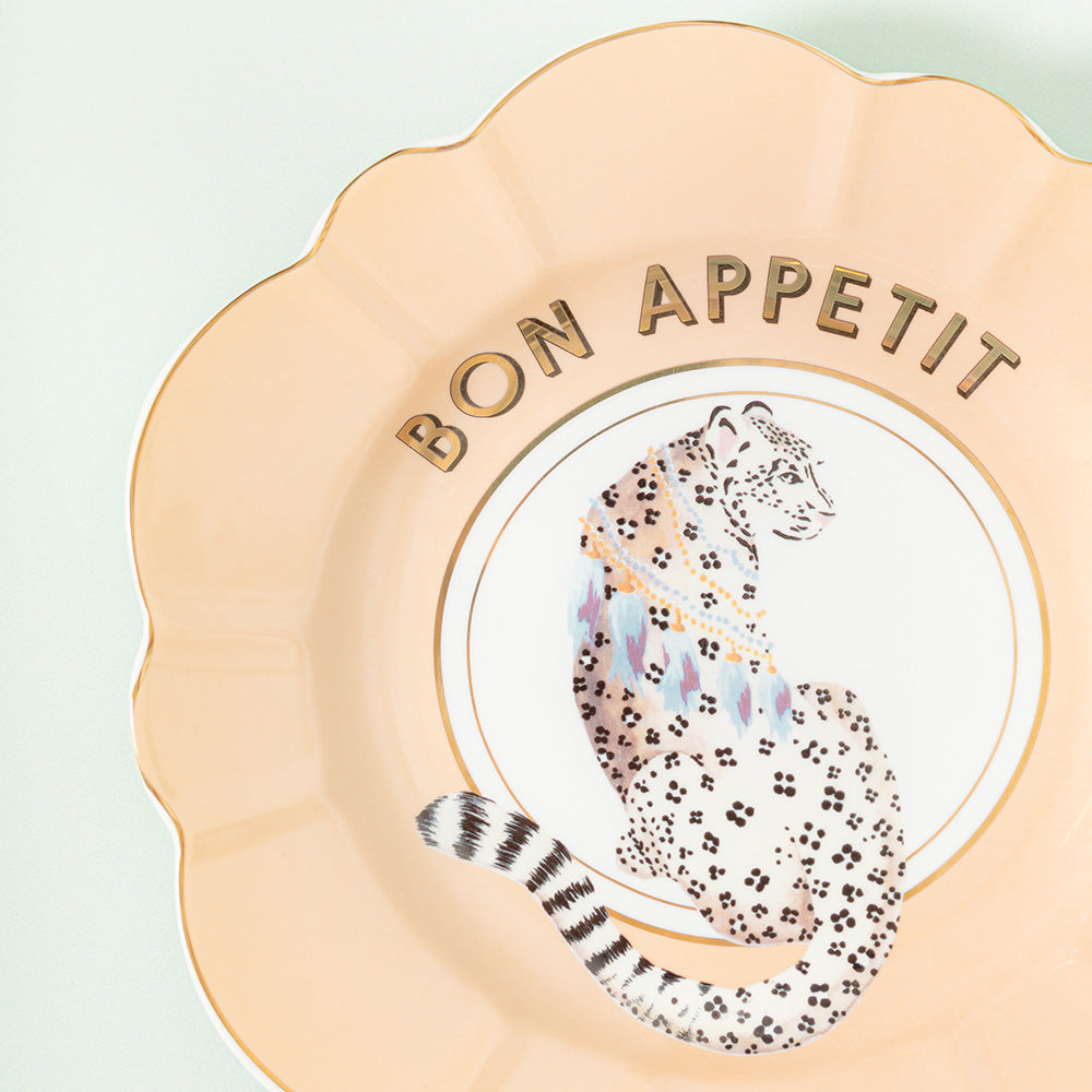 detail tekt bon appetit in goud en cheetah 