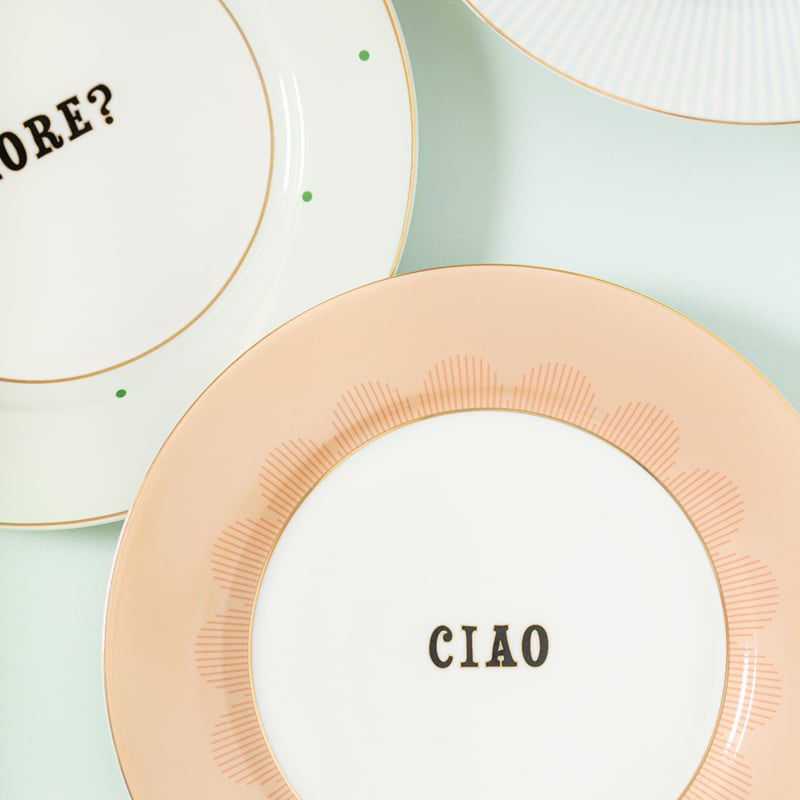 Yvonne Ellen Frühstücksteller mit Slogan, 4er-Set – Ø 20 cm